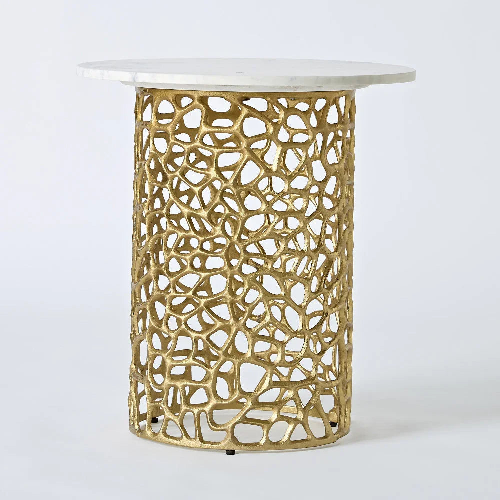 Dolce Marble Side Table | Designer Round End Table For Living Room |  Luxurious Teapoy Table