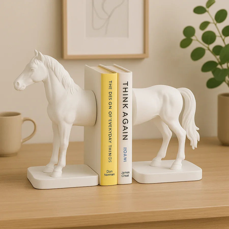Premium Half Horse Resin Bookends | Heavy-Duty Decorative Book Holder for Shelves, Desks &amp; Tables | Artistic Book Holder