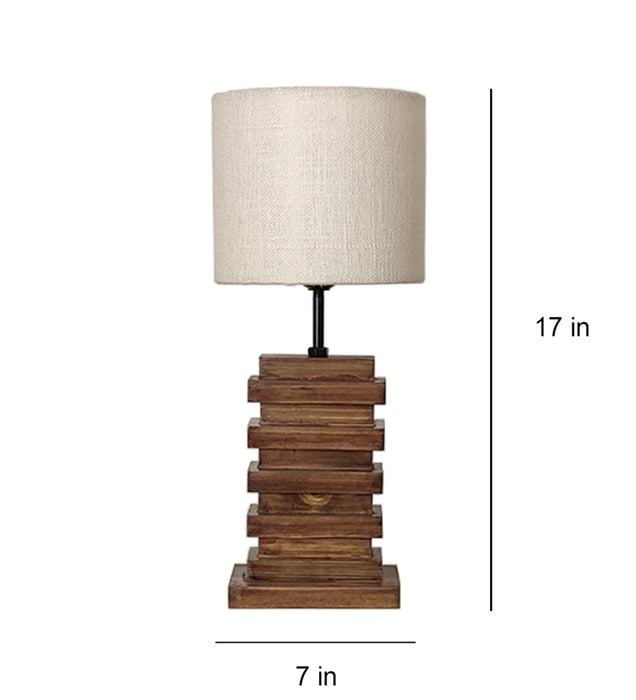 Truffle Brown Wooden Table Lamp with Yellow Printed Fabric Lampshade