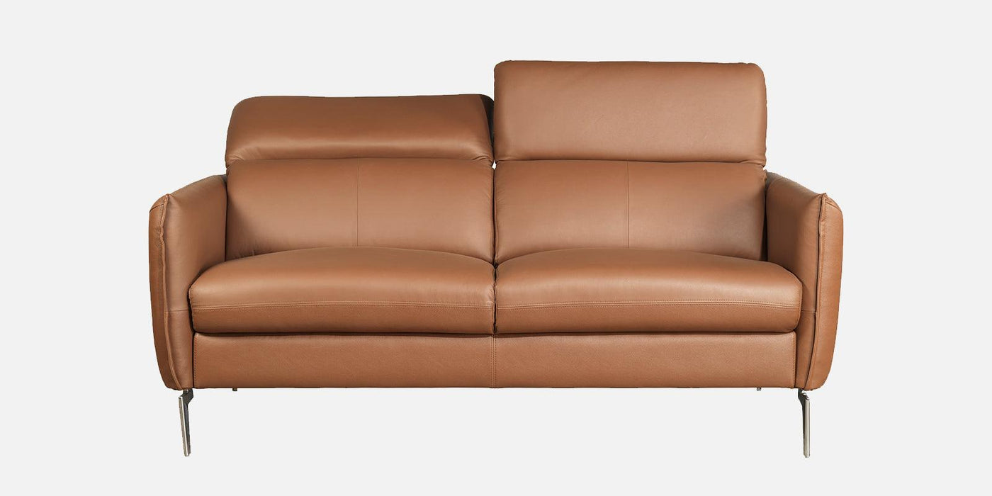 Navona Genuine leather modern sofa with functional headrest In Tan Colour.