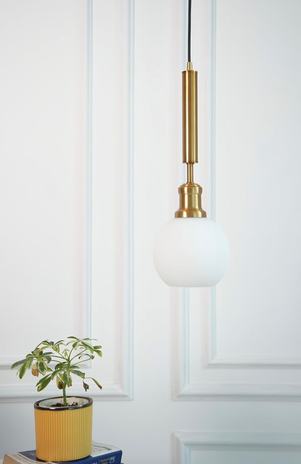 Globe Hanging Pendant Light Antique Brass Finish with Frosted Milky White Glass for Living Room, Bedroom and Home Decoration