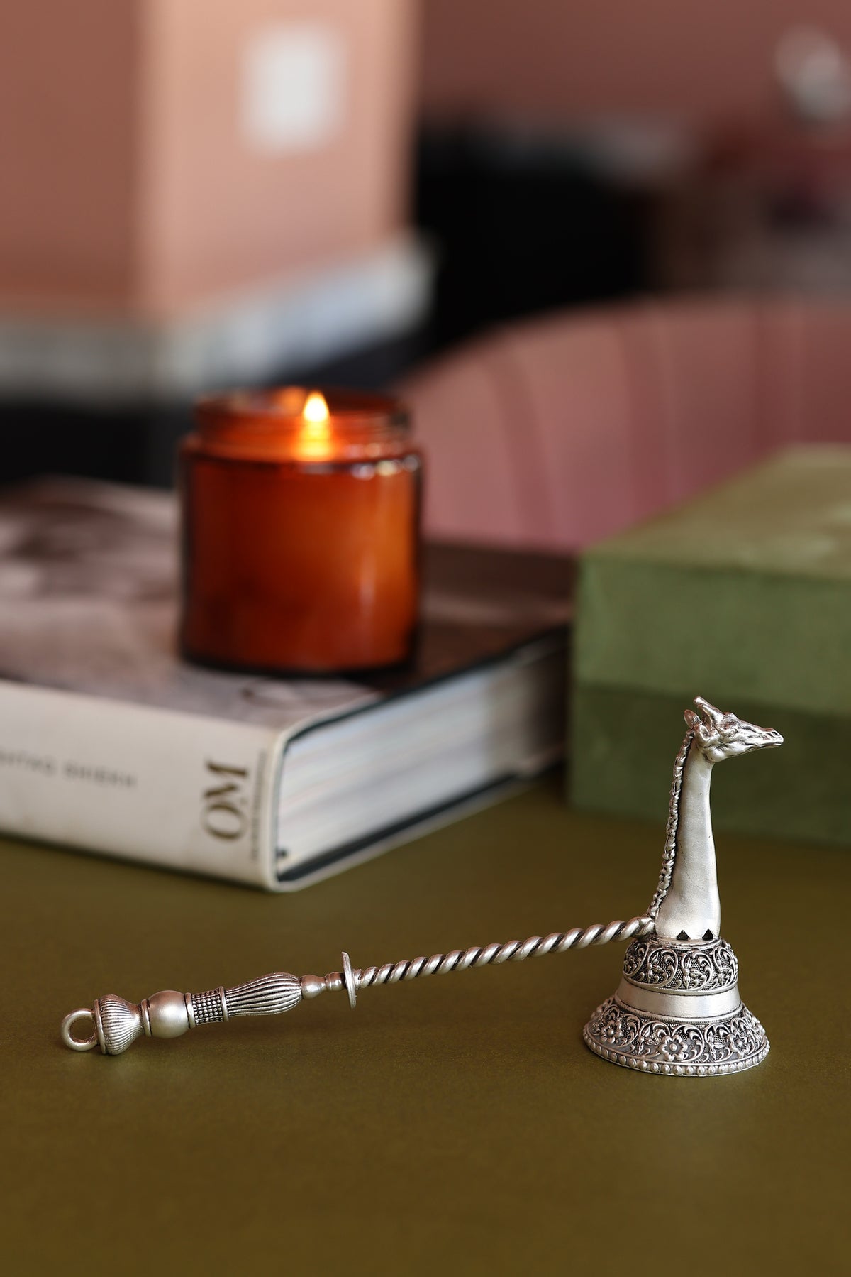 Pure Silver Plated Brass Giraffe Candle Snuffer Gift Set In Luxury Velvet Box