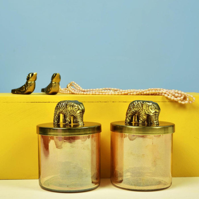 Elephant Gold Finish Lustre Glass Jars with Shakh Tray