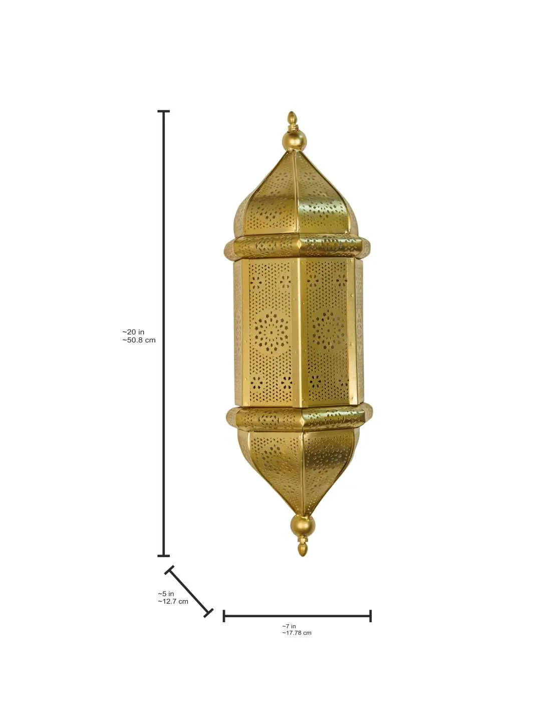 20-Inch Moroccan Gold Jali Wall Sconce | Ornate Arabic Steel Vertical Light Fixture