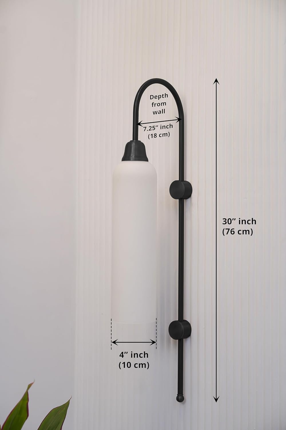 Modern Wall Lamp Black Polished with Milky Frosted Long Glass for Bedside, Living Room, Bedroom, Home Decoration, Restaurant