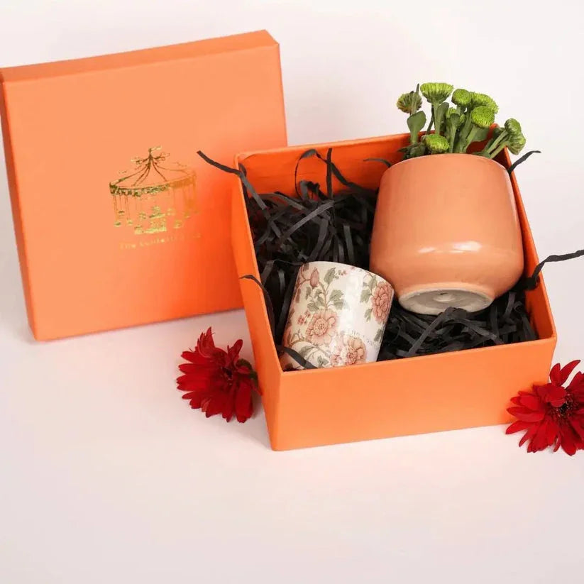 Hand-Poured Soy Wax Candle & Ceramic Desk Planter Gift Set — Eco-Friendly Home Office Decor