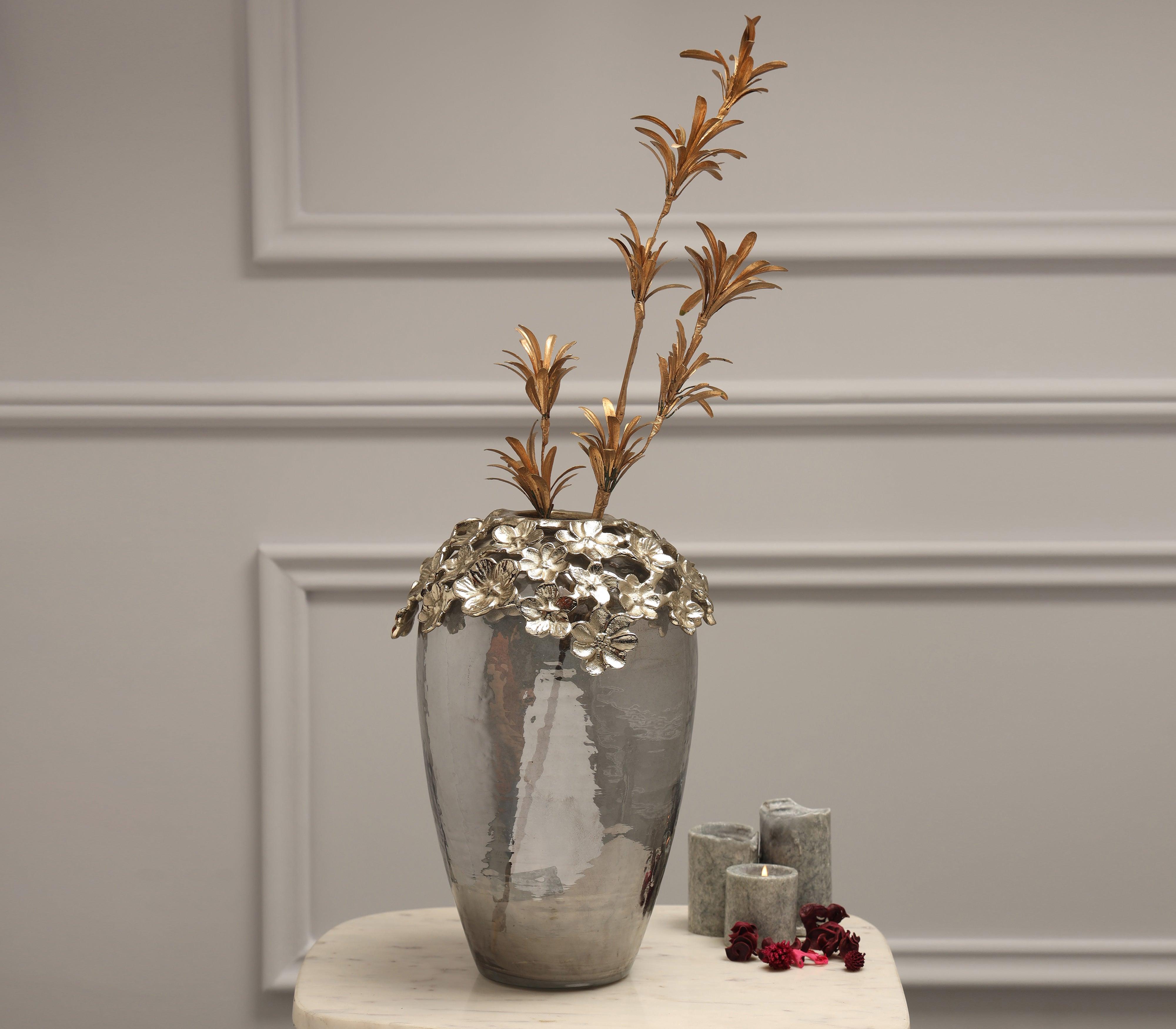 Blossom Vase | Gold Finished with Textutred Black Luster Glass