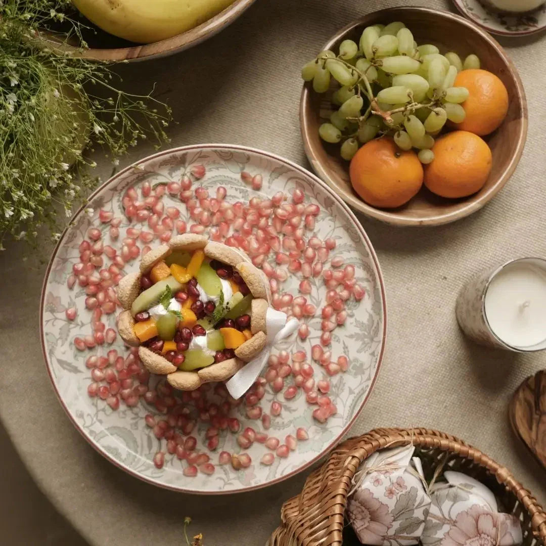 Handmade Stoneware Cake Stand with Wooden Base | Vintage-Inspired Dessert Stand - 1Pc