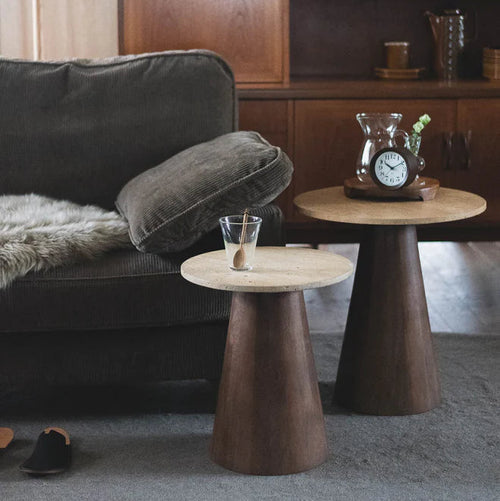 Travertine Mango Wood Side Table