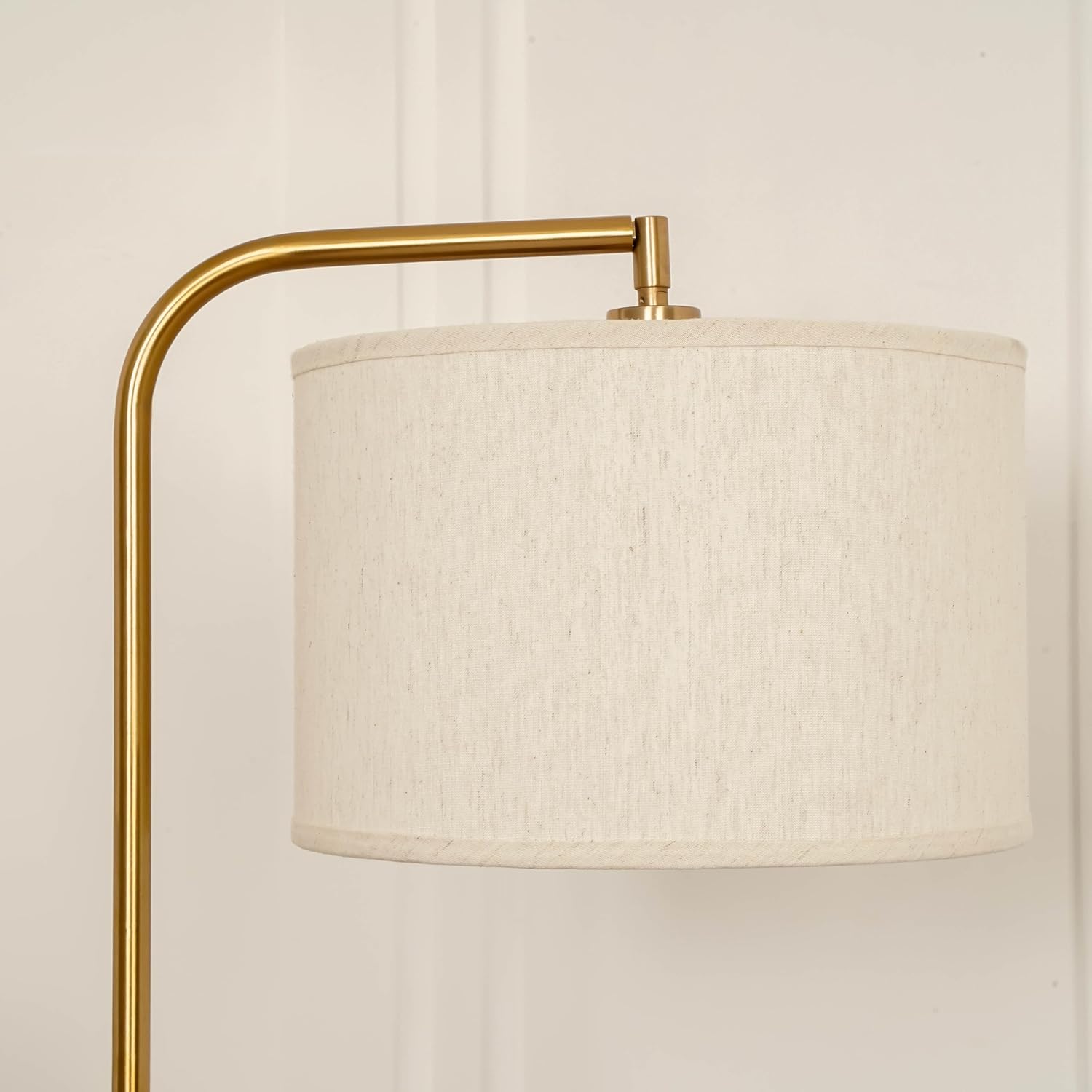 Brass Antique Modern Arc Floor Lamp with Adjustable Shade 6Ft Height with 12 inches Off White Drum Lampshade Pack of 1 - Led Bulb Included