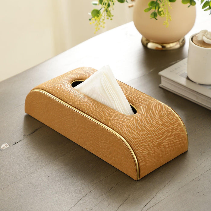 Sleek Slant Leather Napkin Box | Tissue Paper Holder