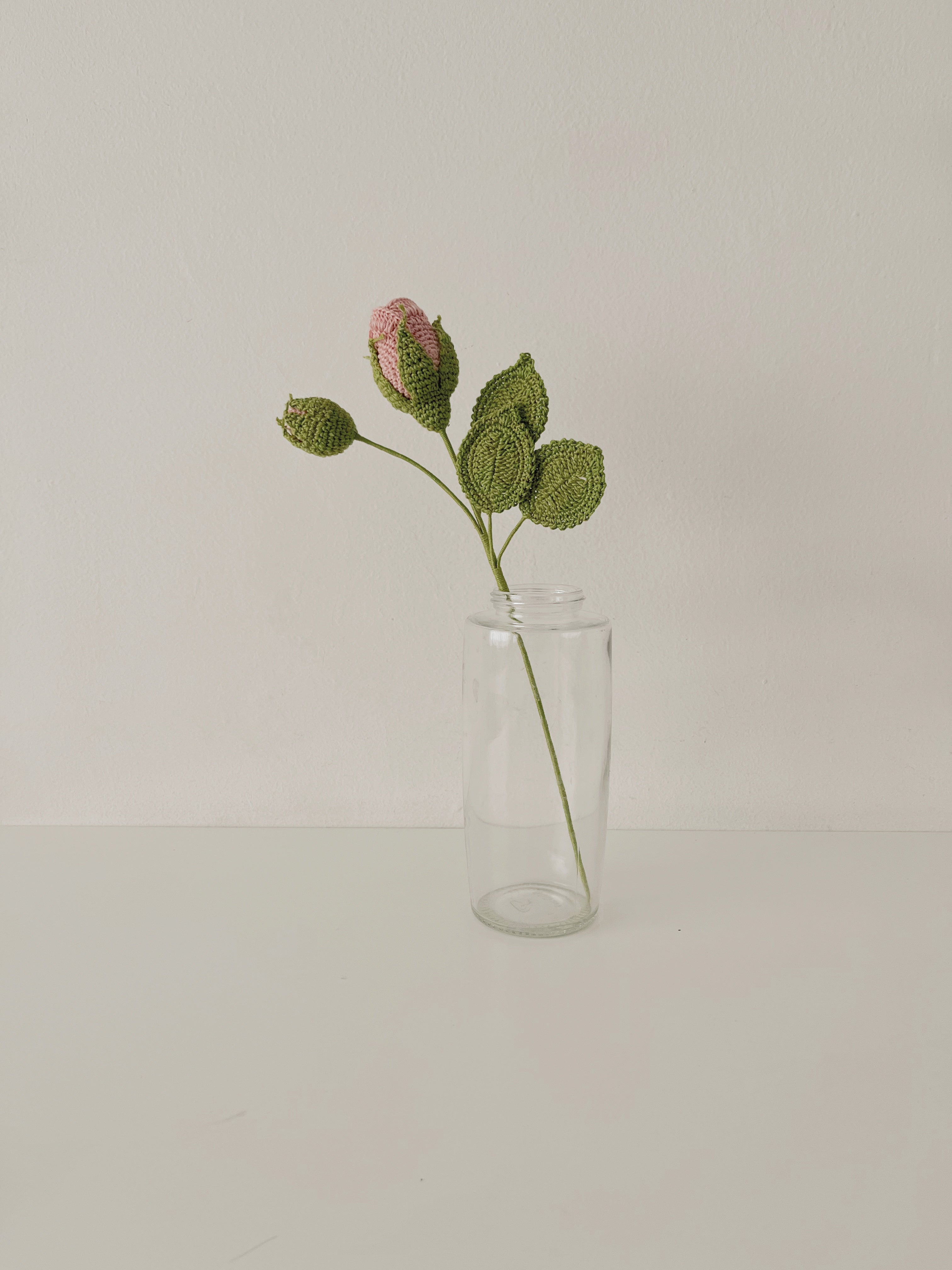 Crochet Flower - Pink rose with Bud - Blush / 12"height / Single