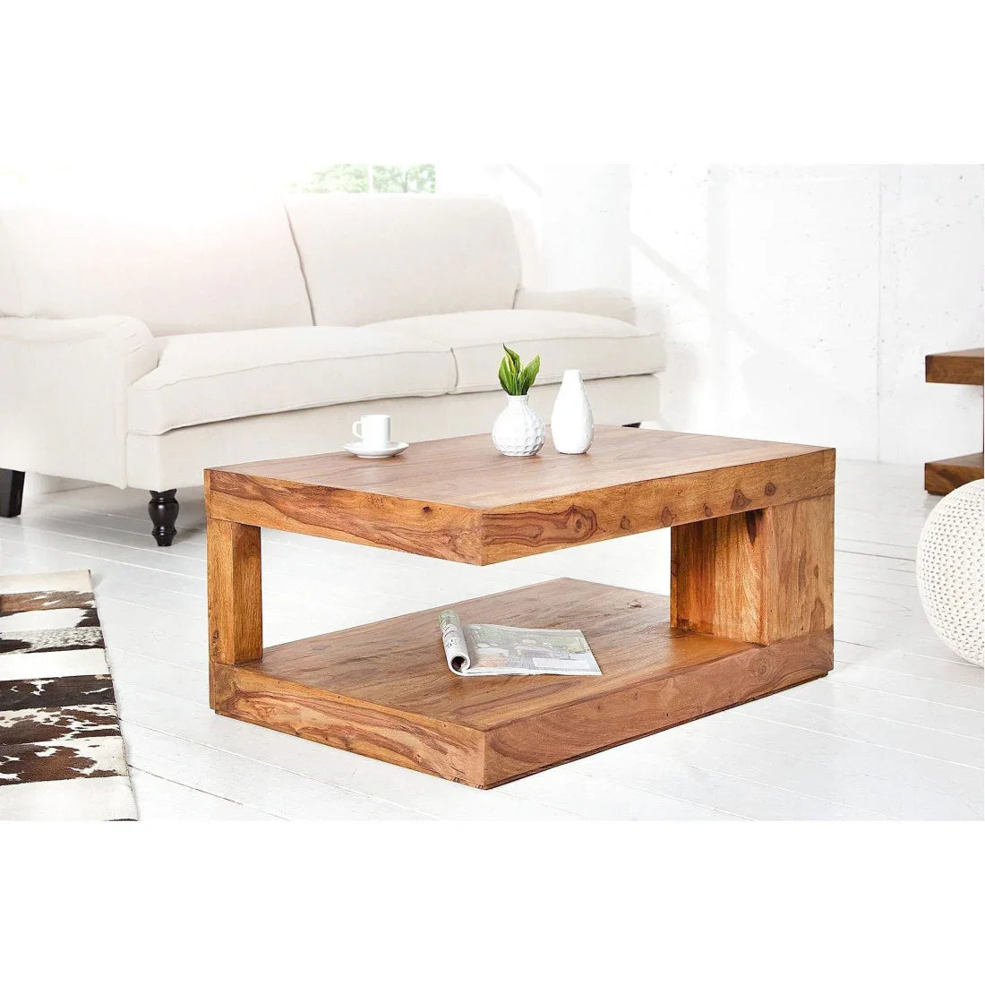 Sheesham Wood Coffee Table in Honey and Walnut Finish | Center Table for Living Room