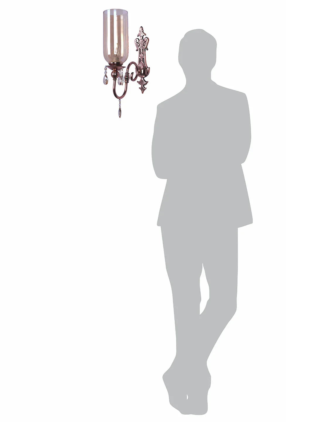 European Copper-Finish Single Light Steel Wall Sconce With Translucent Glass Shade