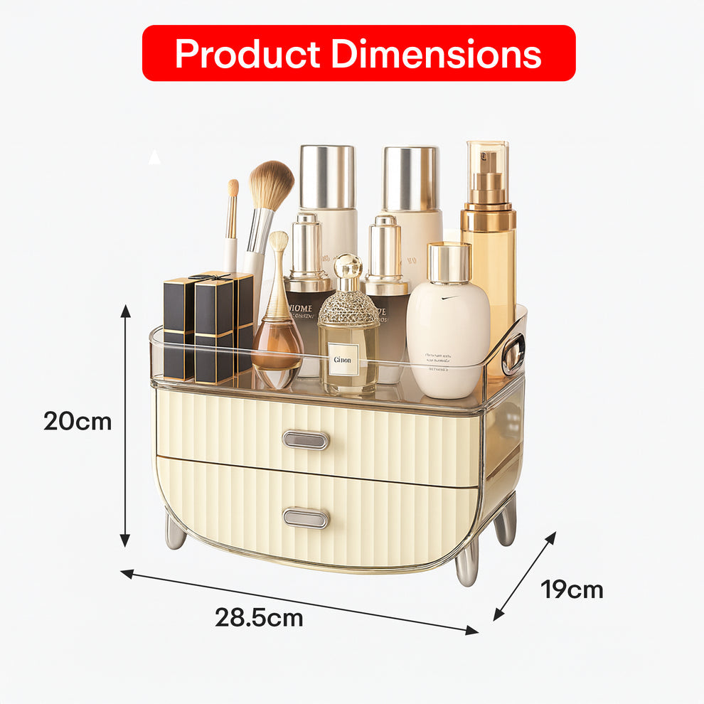 Cosmetic Makeup Organizer Box for Women |Transparent Cosmetic Storage Box for Skincare,Perfumes,Lipstick,Jewelry & Accessories – Countertop Vanity Organizer for Dressing Table | Creamy White