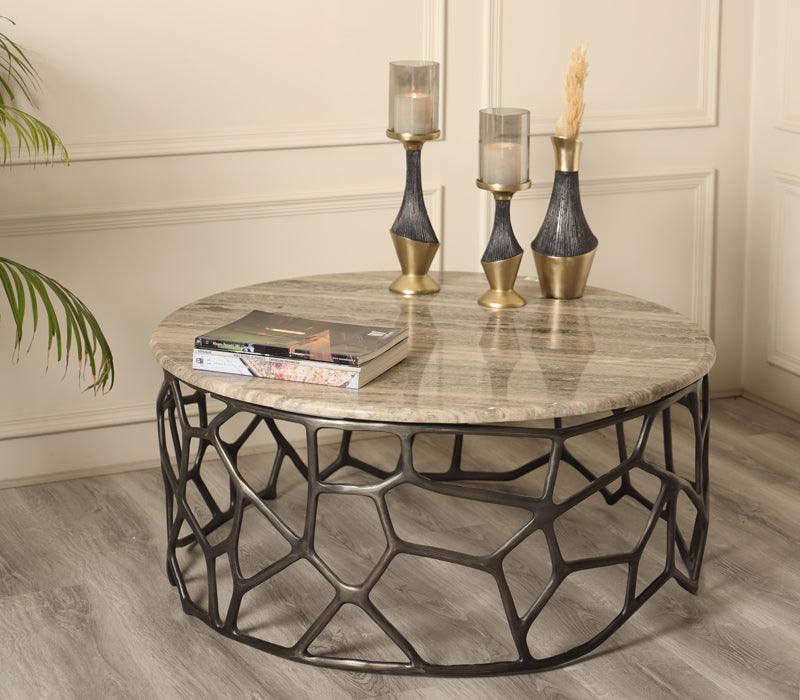 Sacred Geometry Noir Coffee Table | Marble Top Center Table for Living Room | Tea Table