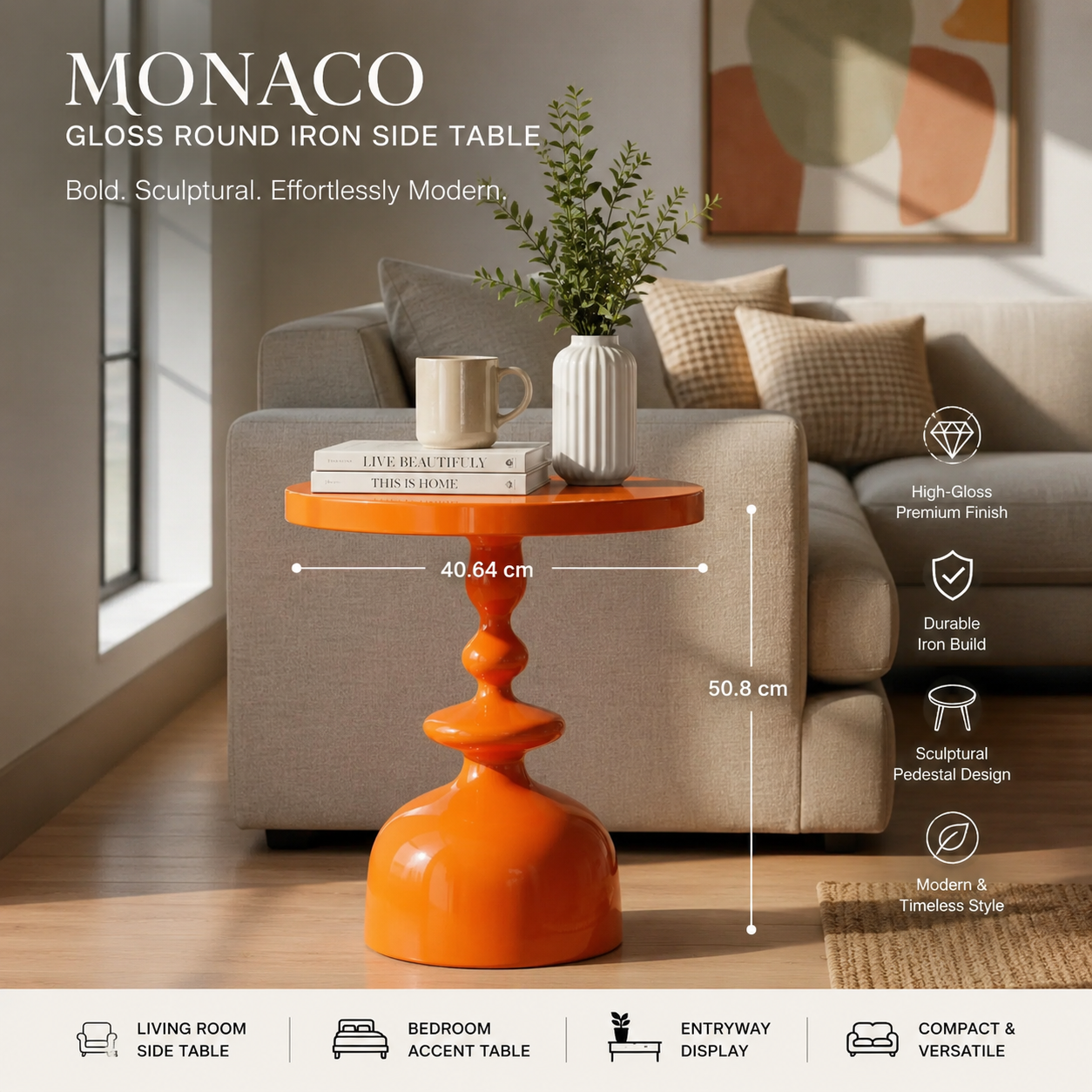Monaco Gloss Round Iron Side Table – Modern Sculptural Accent Table