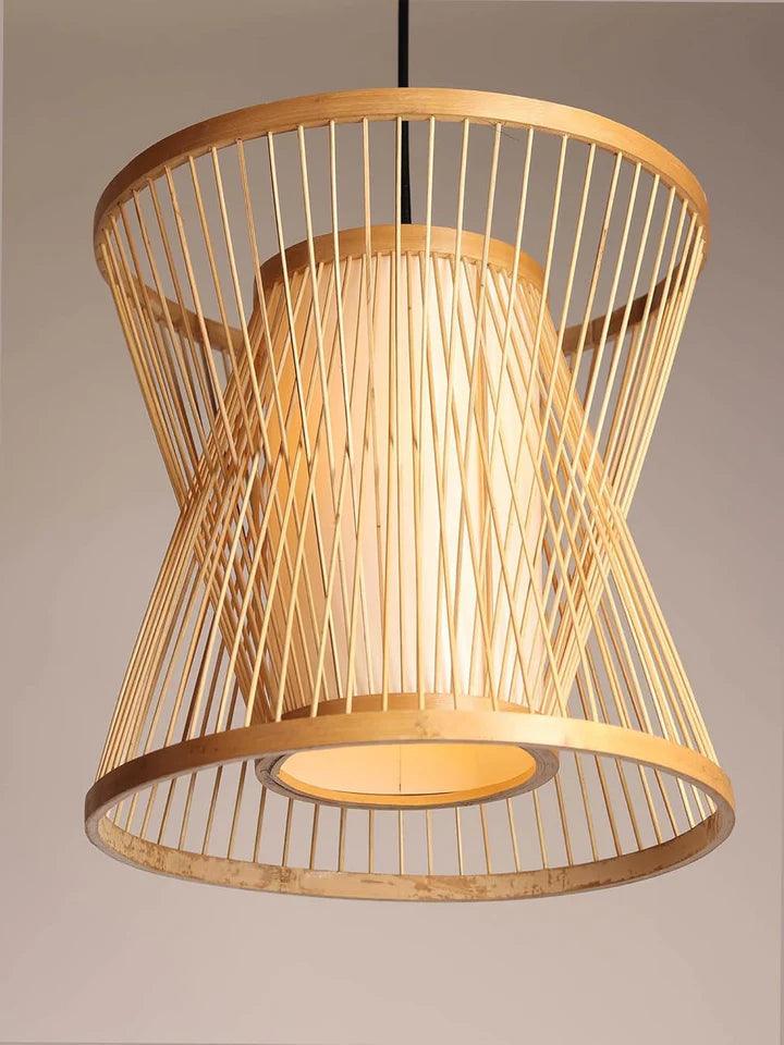 Bamboo Hanging Lamp with Ceramic Base | Cane/Rattan Hanging Light for Living Room, Bedroom & Café Décor