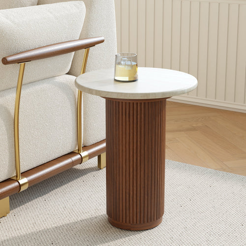 Lina Wood Marble Side Table