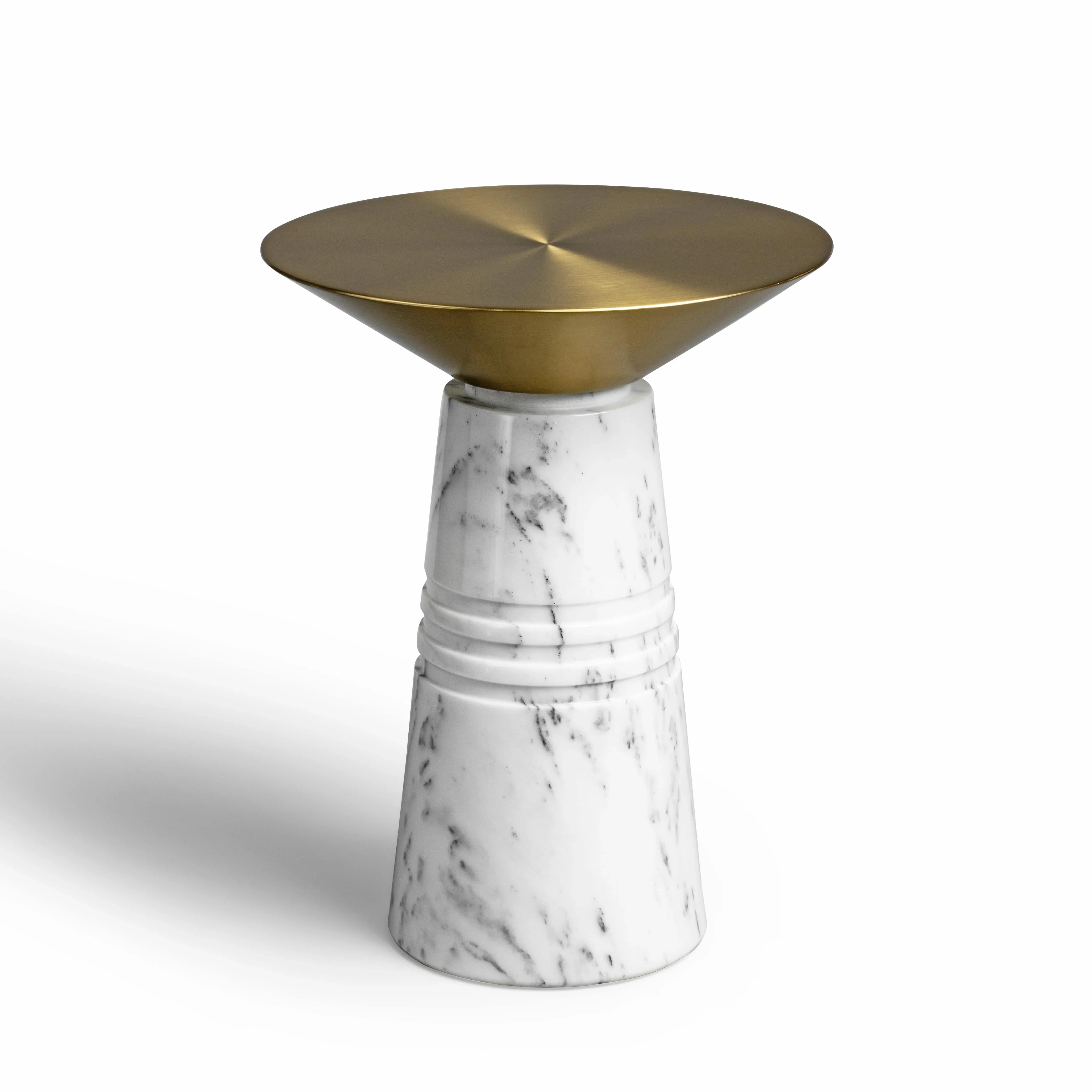 Ebb Marble Accent Table with White Marble Base | Modern Brass Side Table for Living Room