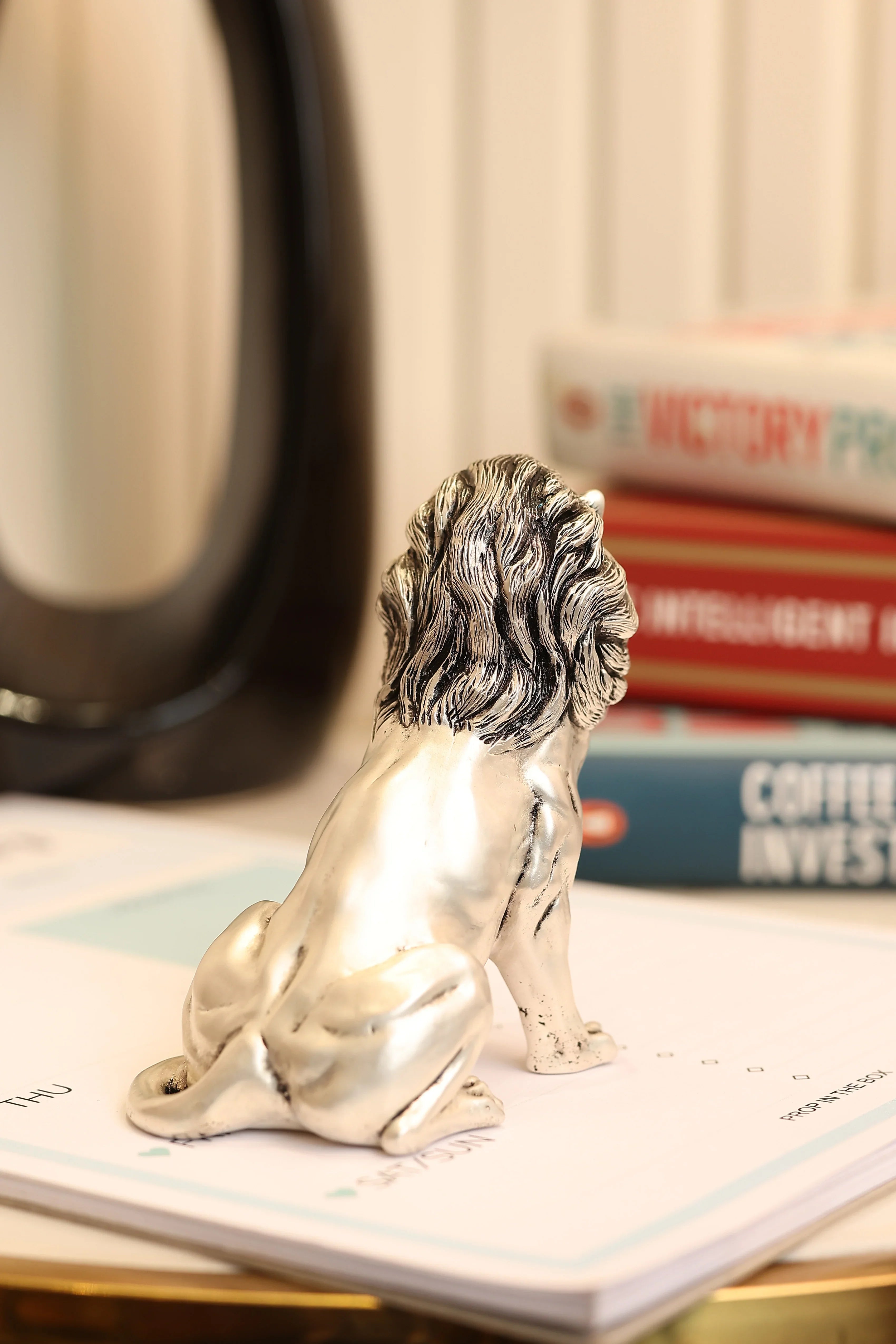 Silver Plated Brass Sitting Lion Paperweight
