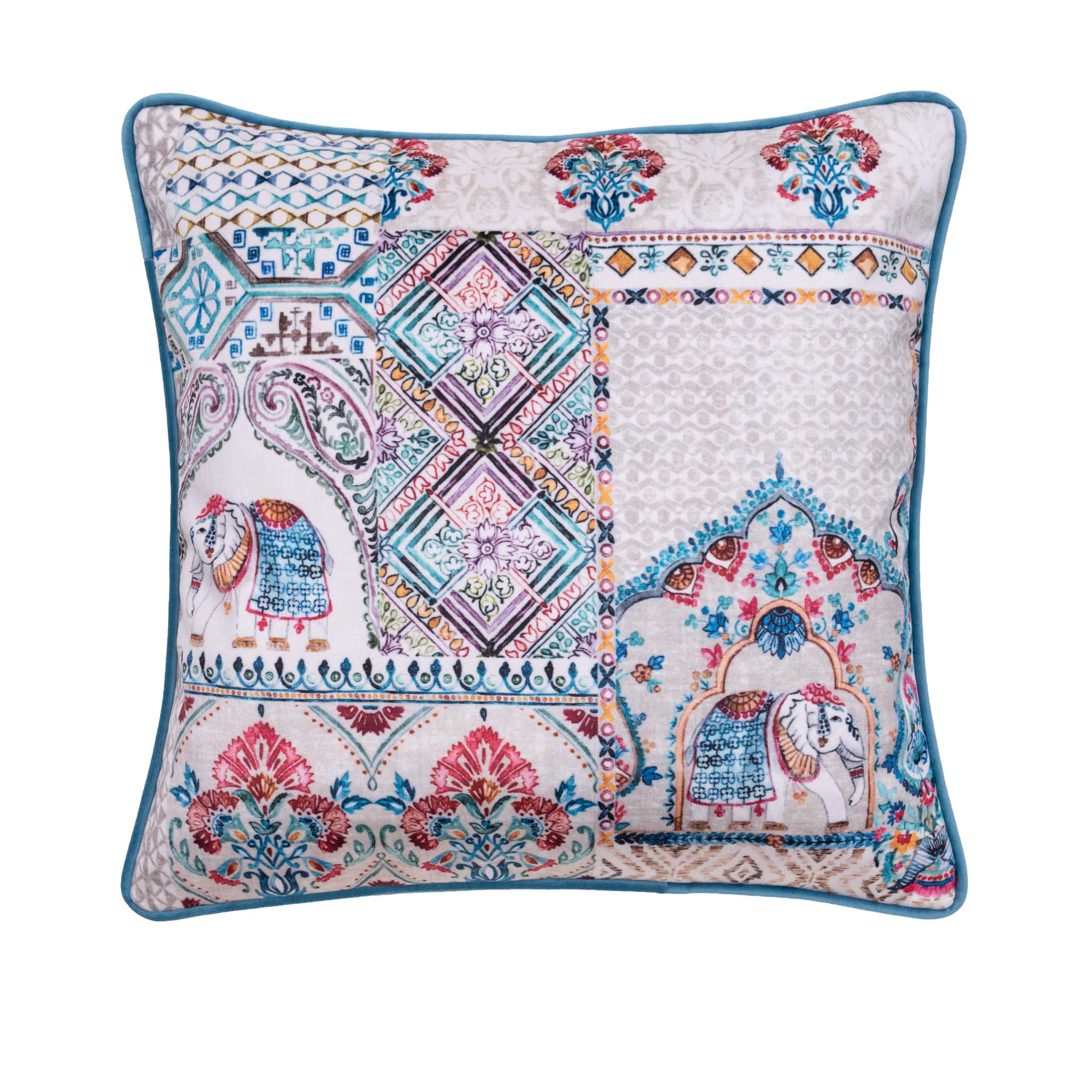 Royal Caravan Velvet Cushion Cover – Mughal Elephant Motif