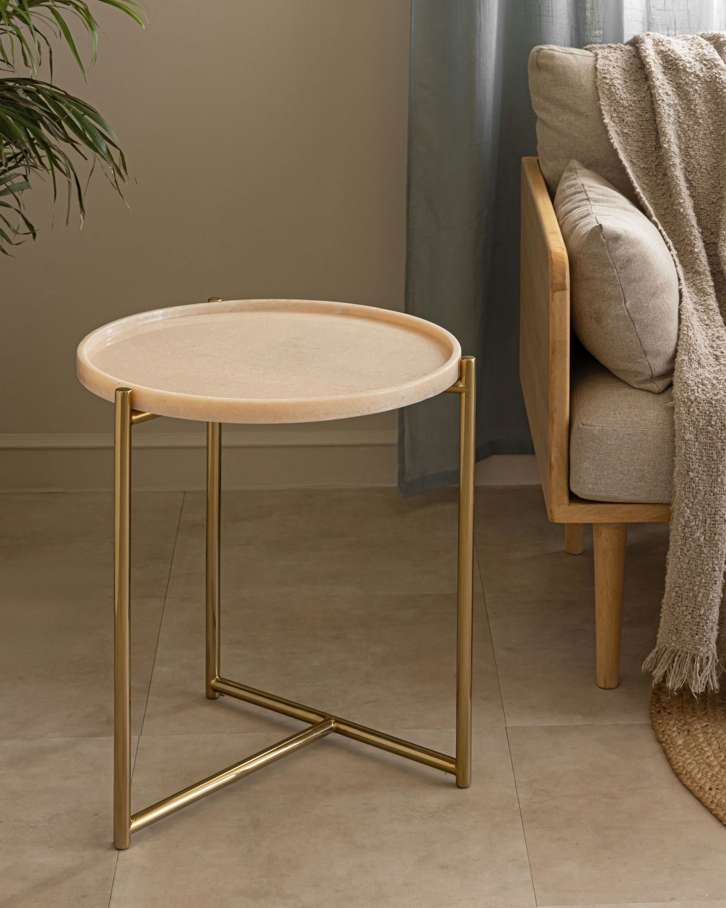 Tri-Metal Side Table with White Marble Top | Brass Gold Accent End Table for Living Room