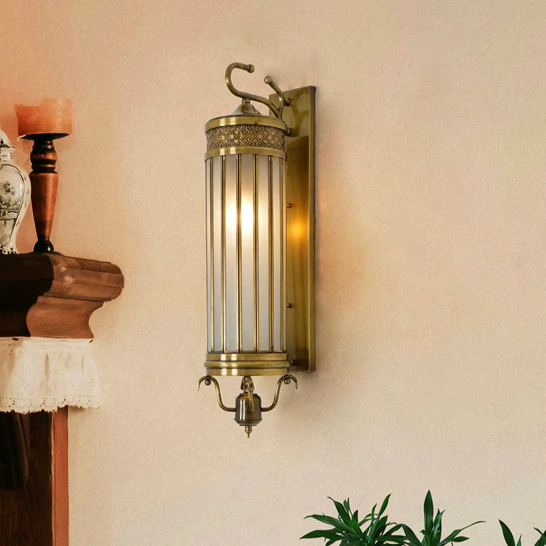 Classic Antique Brass Cylindrical Glass Wall Sconce