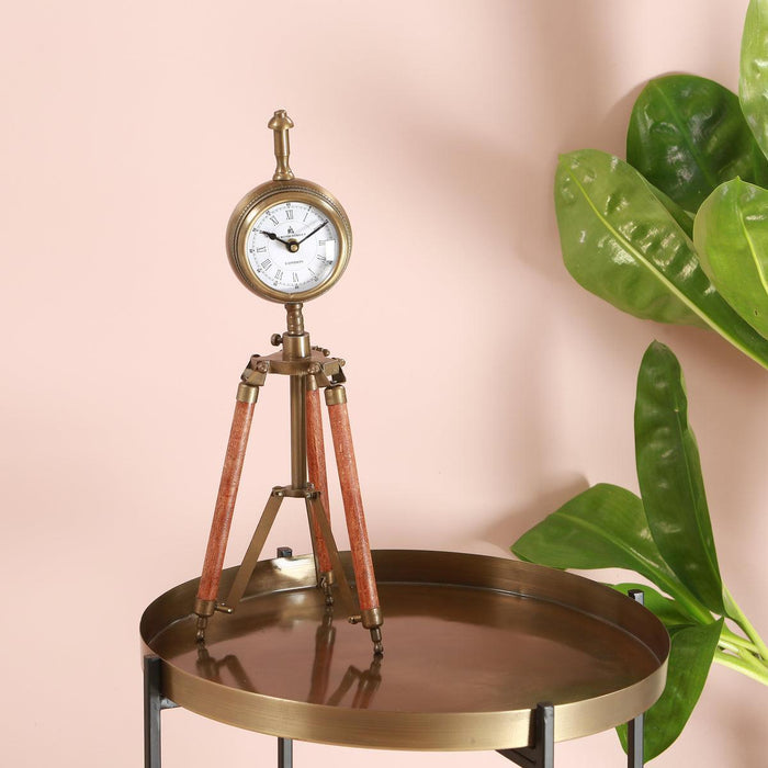 Antique Brass Tripod Clock 16.5 inches