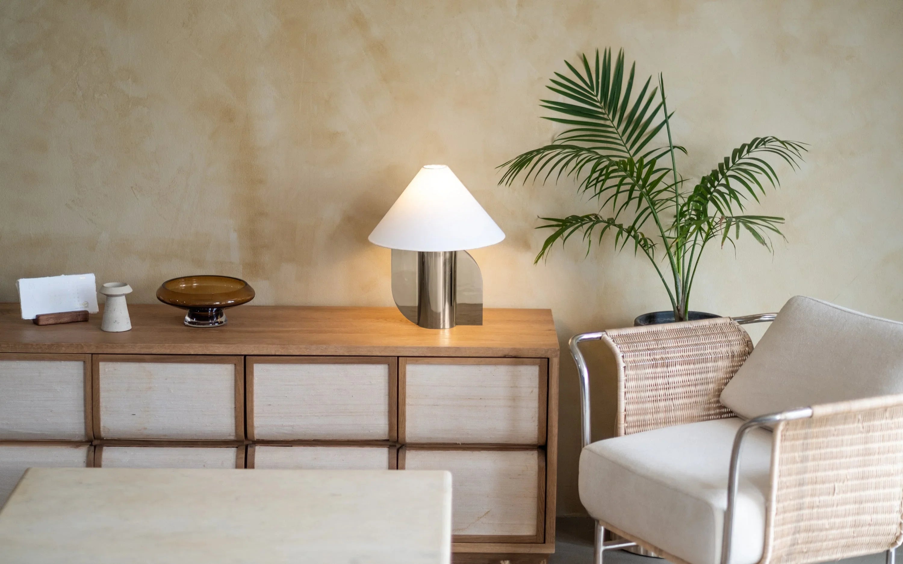 Helia Table Lamp | Stainless Steel and Cotton Fabric