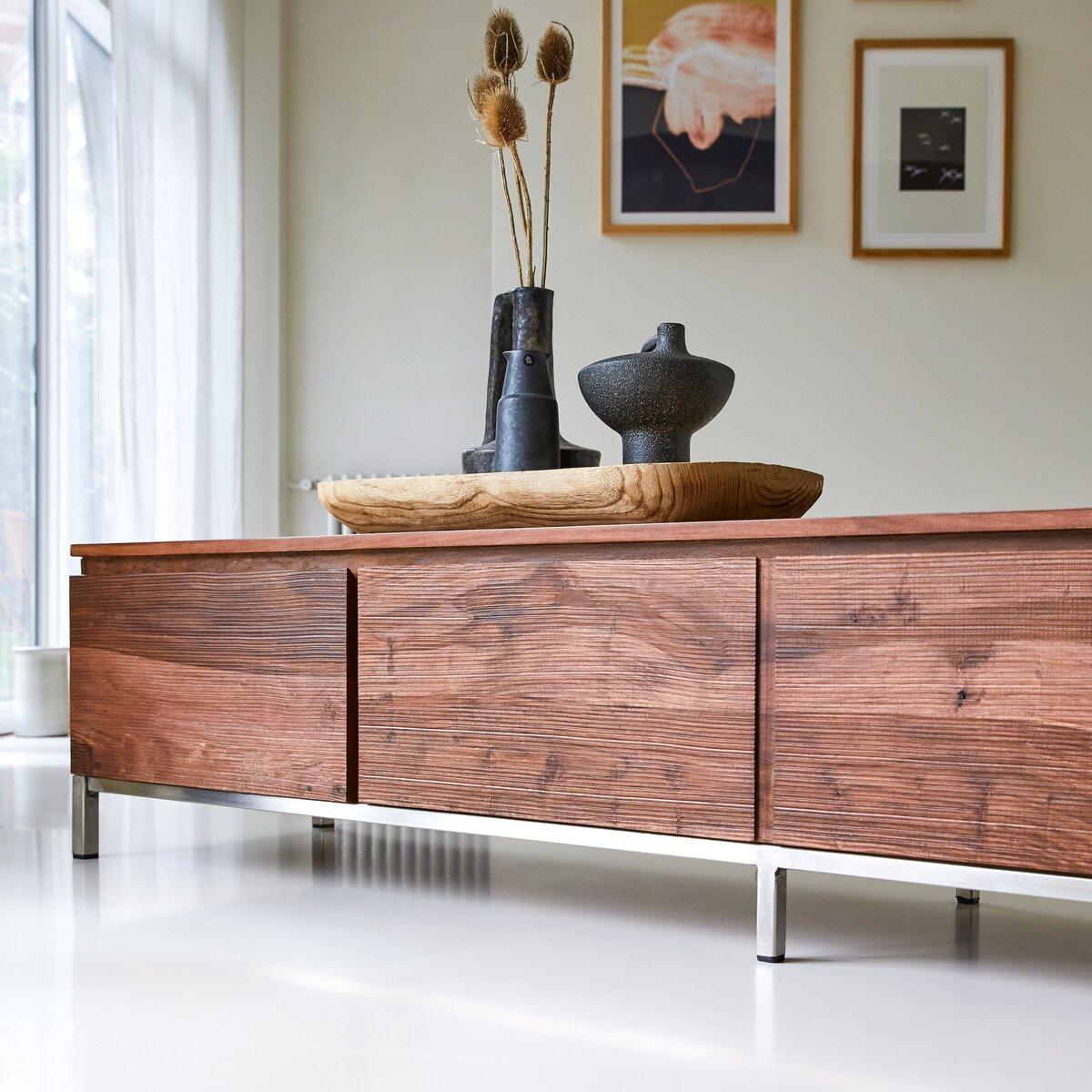 Rubaan Solid Sheesham Wood TV Unit In Honey Oak Finish
