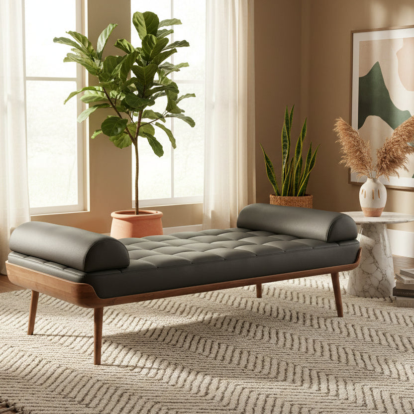 Belvaro Solid Teak Wood & Fabric Upholstery Daybed/Chaise