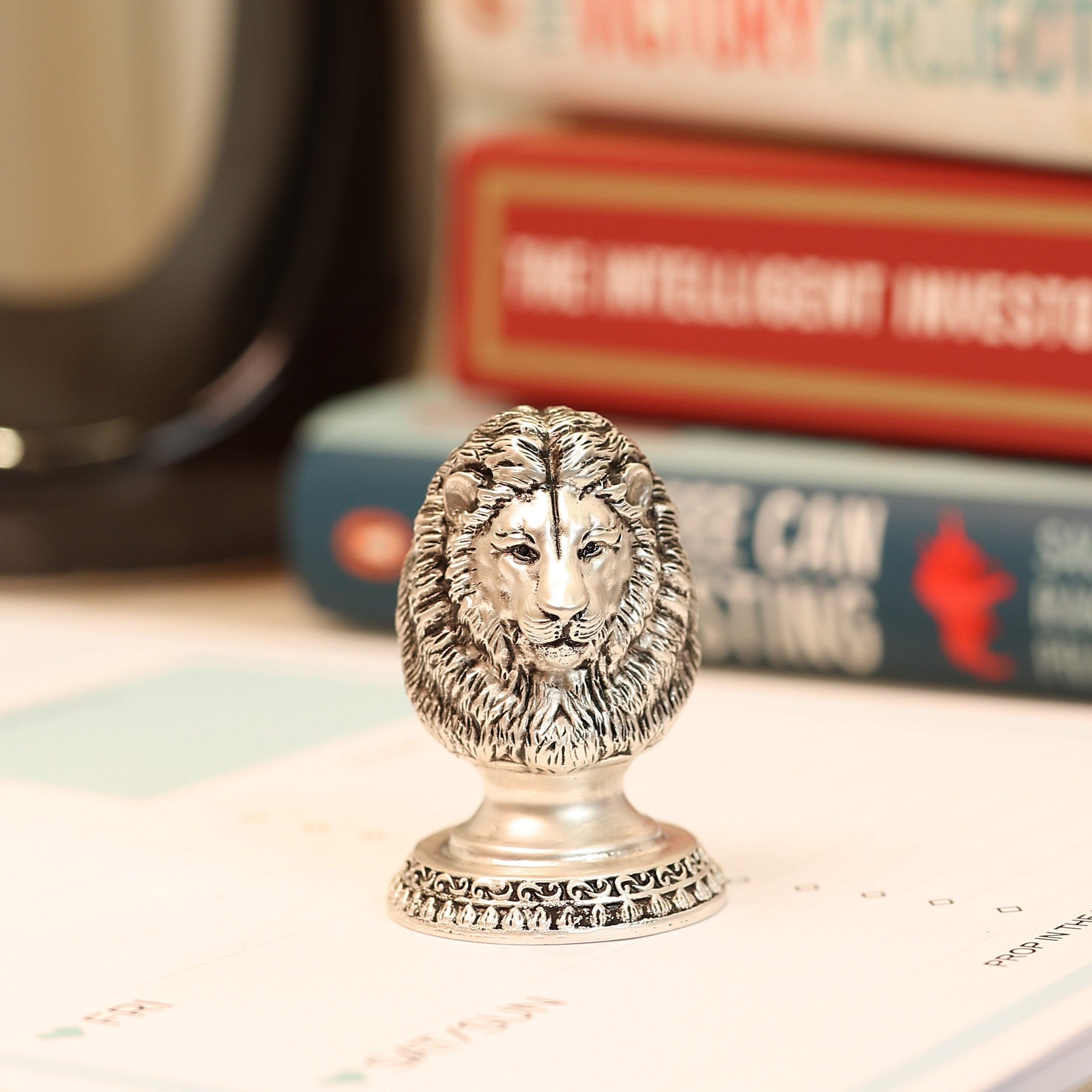 Silver Plated Brass Lion Head Paperweight
