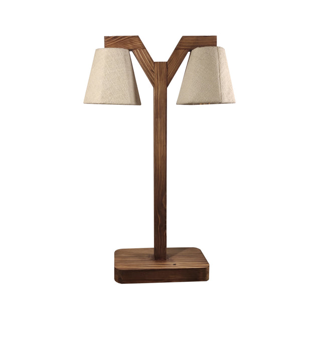 Elania Wooden Table Lamp with Brown Base and Premium White Fabric Lampshade