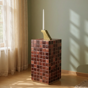 Tile-Clad End Table in Brick Red Design | Modern Cube Side Table for Living Room