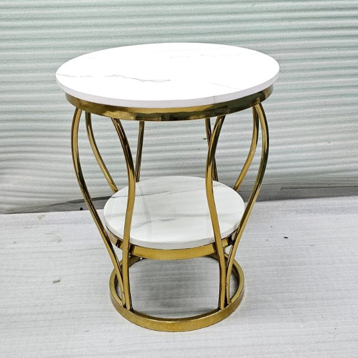 Steel And Marble 2 Tier Side Table | End Table For Living Room & Bedroom