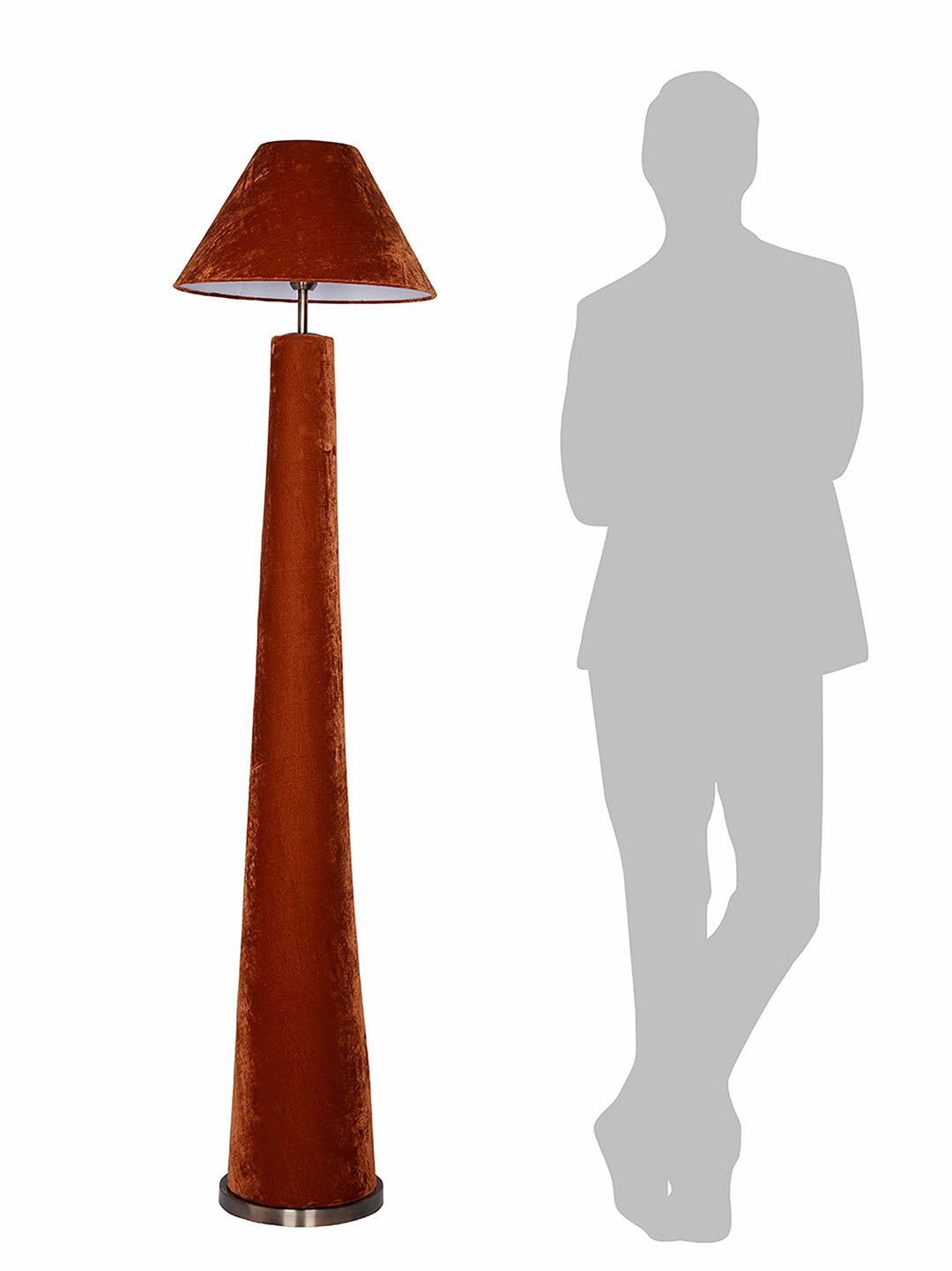 Modern Orange Velvet Conical Floor Lamp