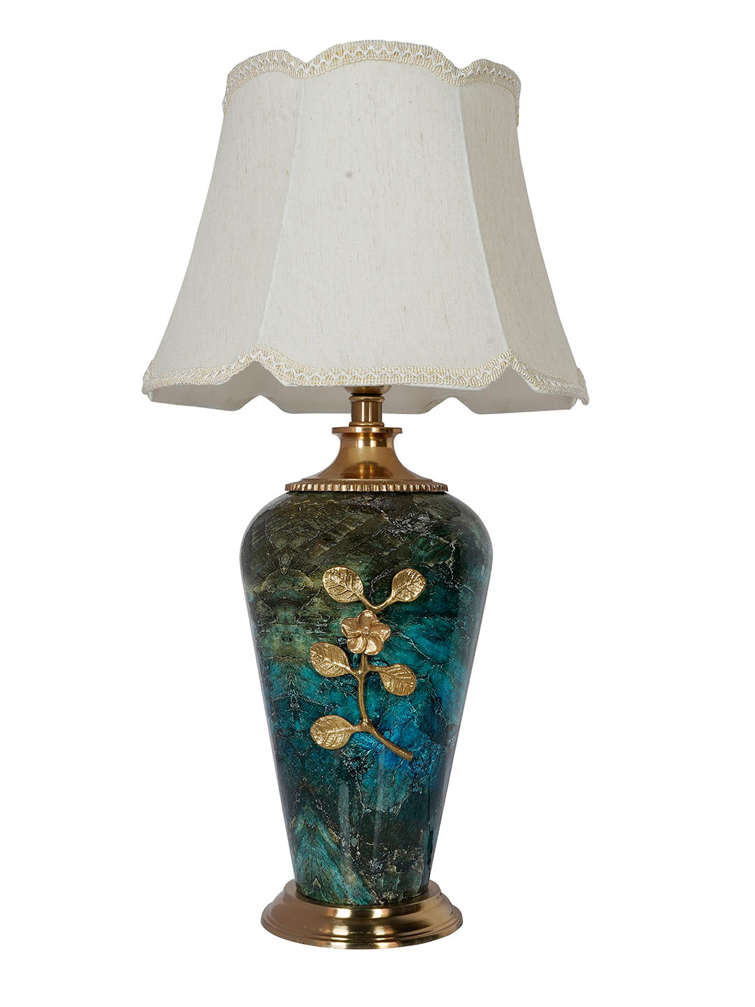 Green Marble Effect Table Lamp with Scalloped Shade