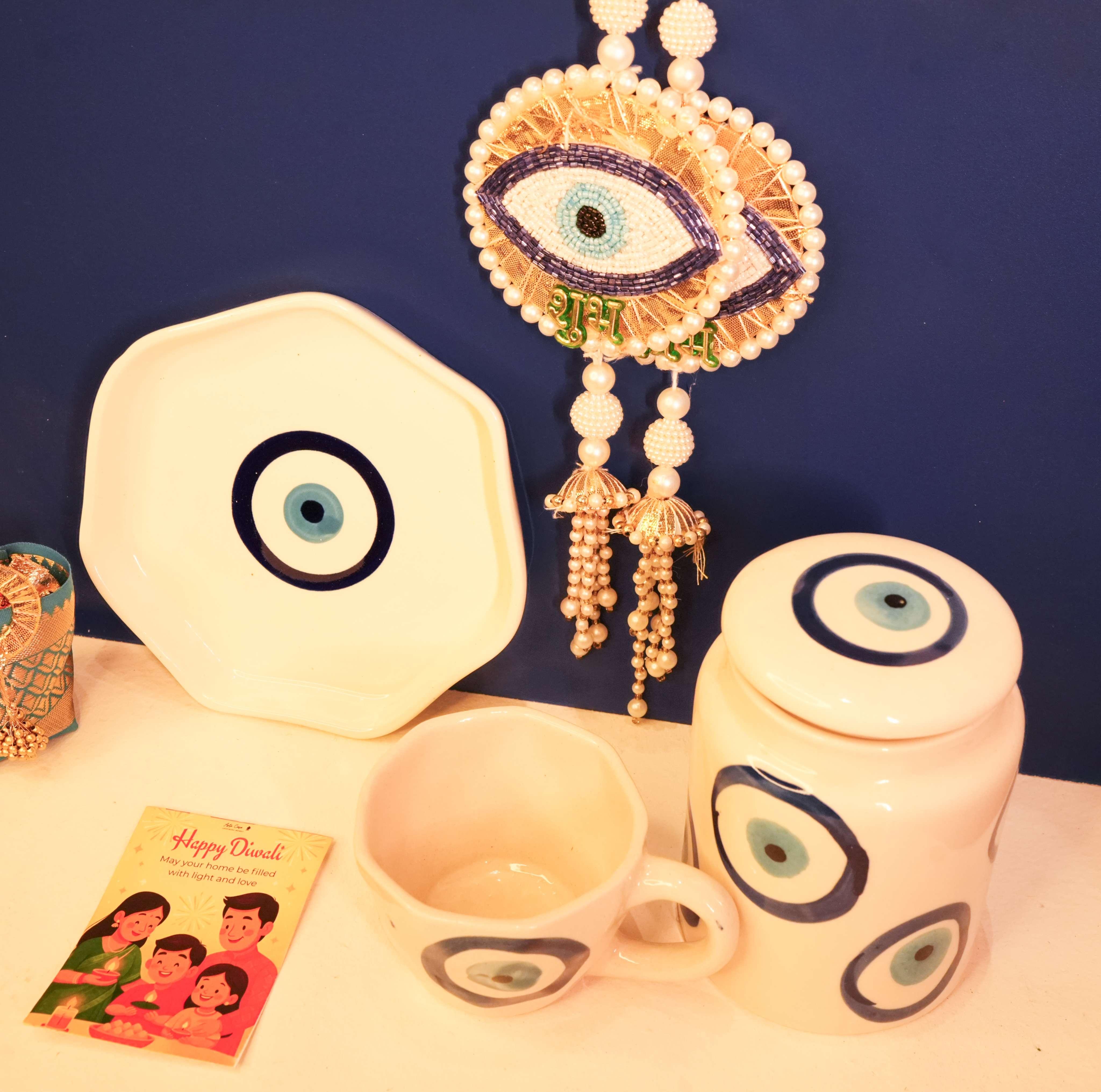 Nazar Suraksha Evil Eye Breakfast Set | Cup & Plate Diwali Gift Box