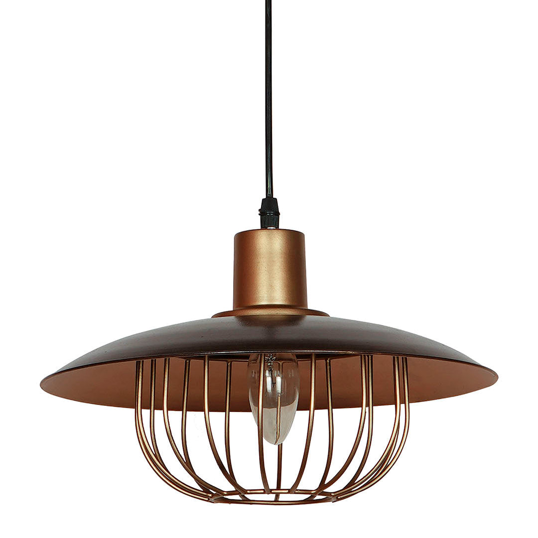 Industrial Brown & Gold Flat Top Cage
  Pendant Light