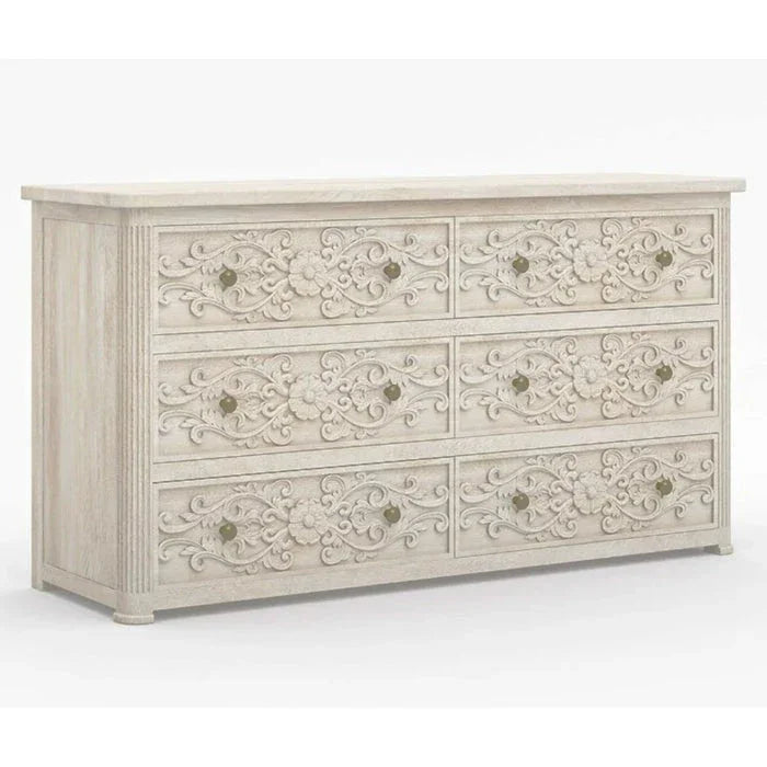 Magna Carved Wooden Chest Of Drawer / Dresser |  Mango Wood