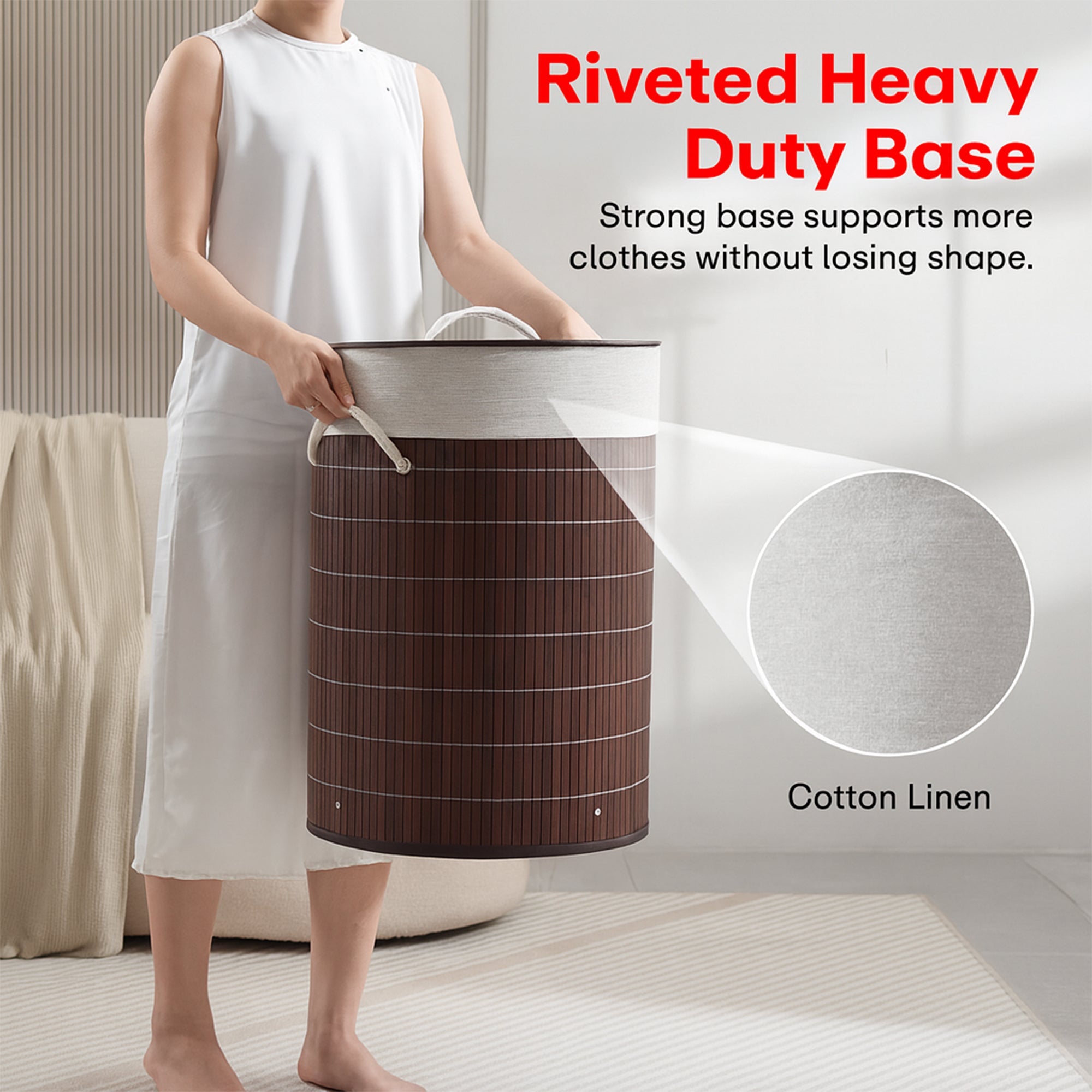 Bamboo laundry bag basket for clothes with lid toy storage organiser box foldable Round Home Organizer and Storage | Eco Friendly | Compact and Easy to carry