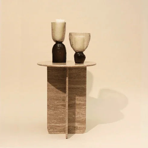 Travertine Side Table for Living Room | Premium Marble Corner Table | End Table