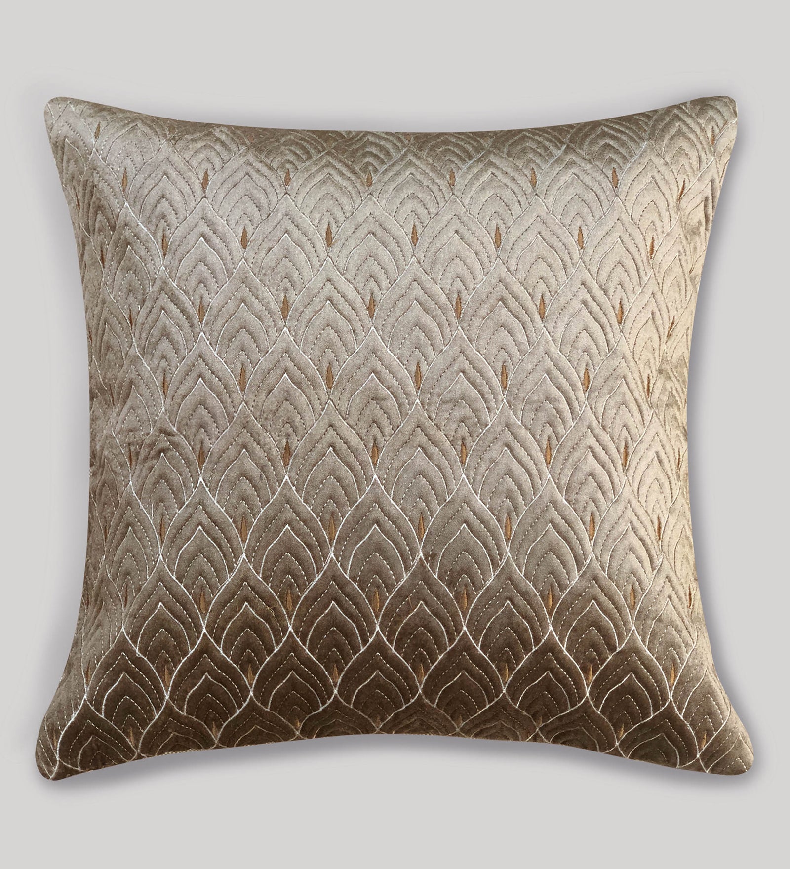 Mayur Jaal Embroidered Quilted Cushion Covers - Beige, 18 x 18
