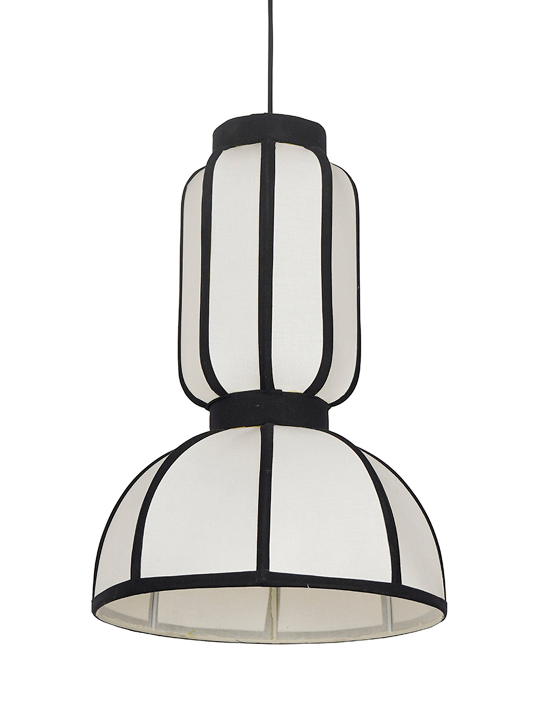 18-Inch Japandi Capsule   Fabric Pendant | Zen Asian Style Two-Tier White Lantern with Black Ribbing