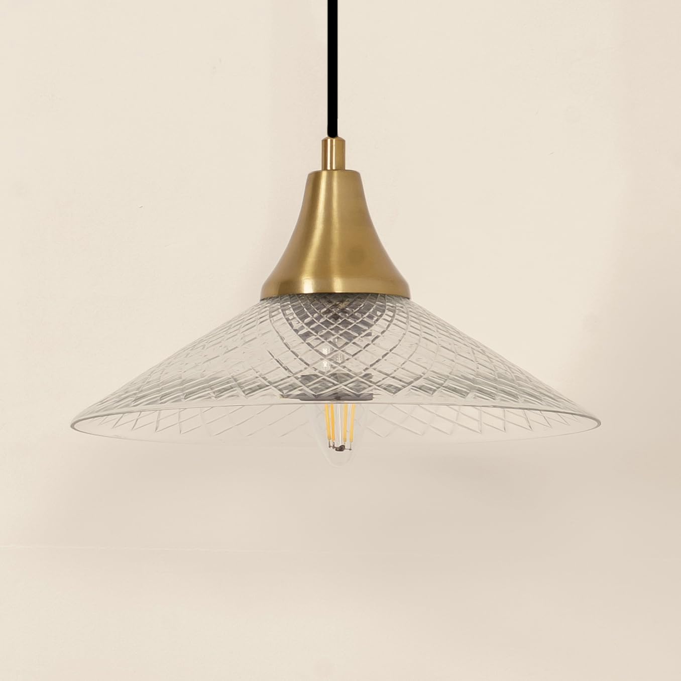 Diamond Cut Glass Pendant Hanging Light with Antique Brass Finish for Living Room, Bedroom, Kitchen, Dining