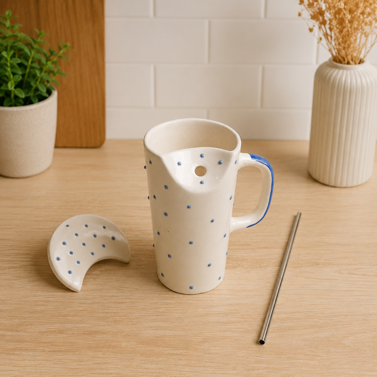 Azure Ceramic Sipper with Steel Straw