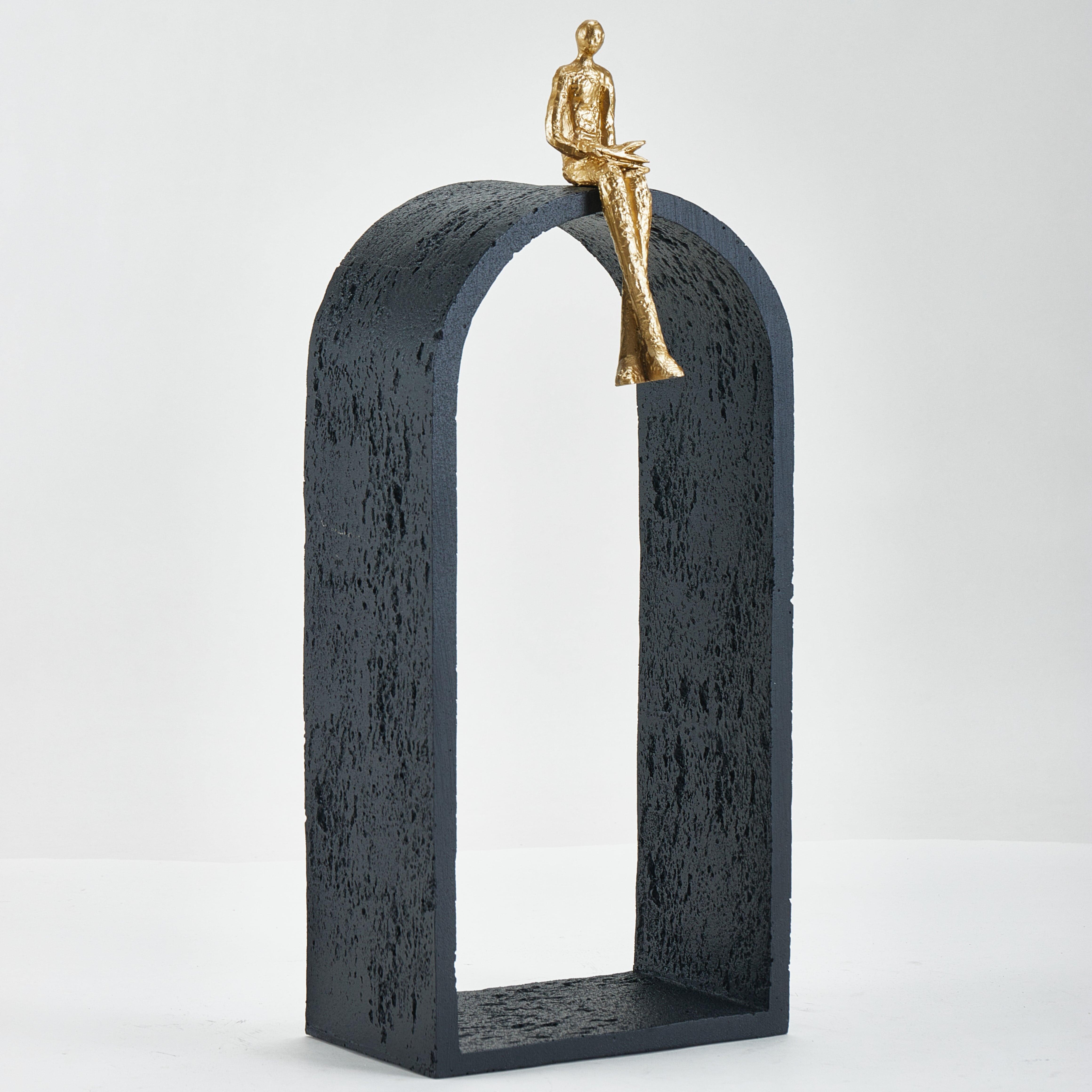 The Sitting Man Resin Sculpture for Home Decor | Black & Gold Accent Showpiece
