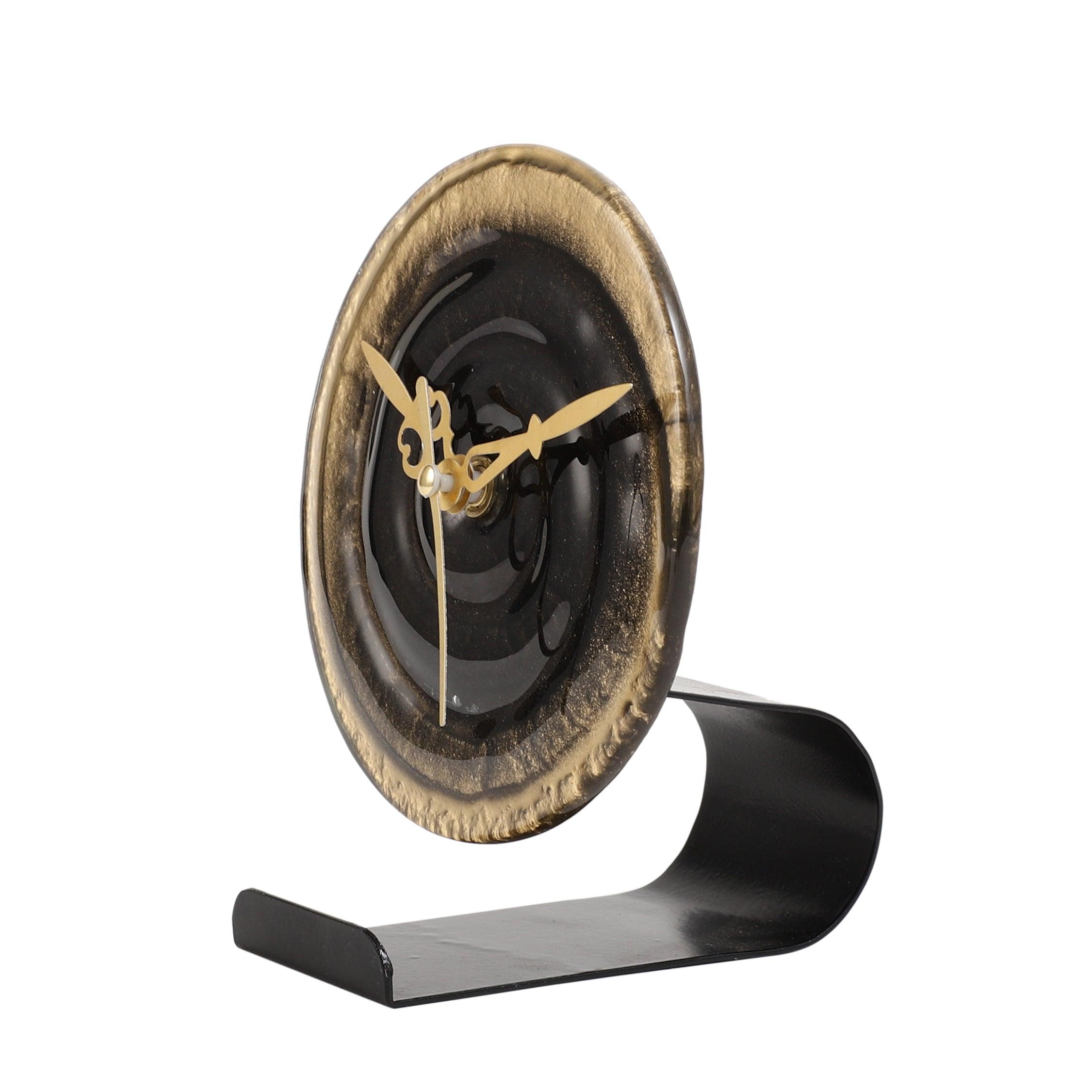 Peirre Glass Embossed Table Clock | Analogue Table Clock for Office Desk & Home Decor