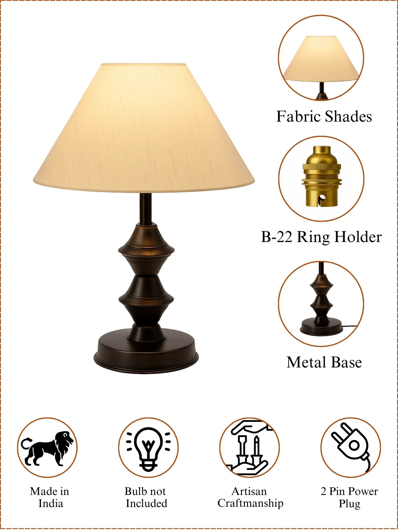 Palm Print Table Lamp for Living Room | Black Metal Base with Satin Shade Bedside Lamp